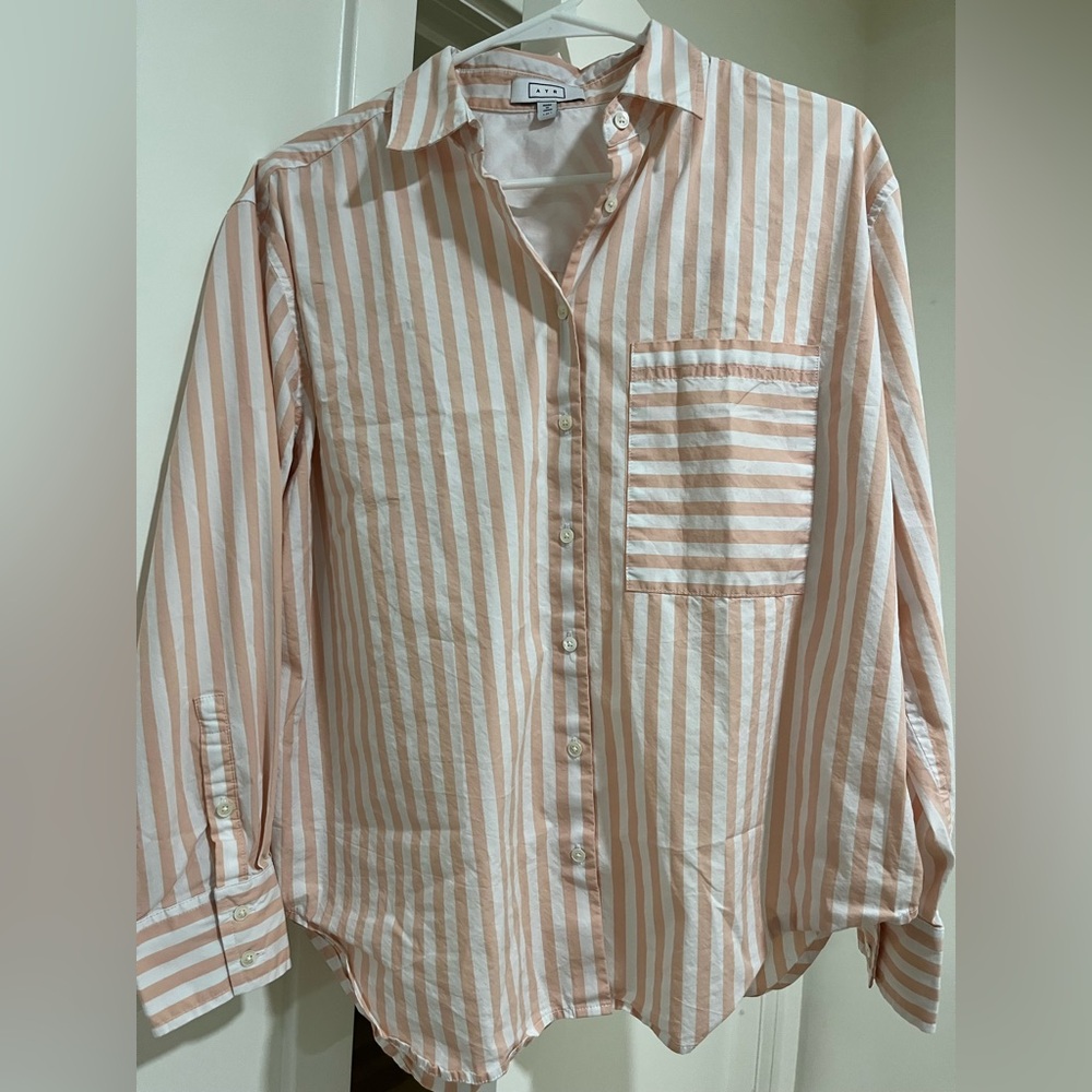 AYR The Deep End Button Down Shirt Peach Orange Pink Stripe - Size M